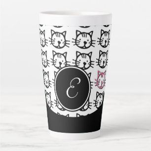 Tasse Latte Cute Kitty (noir, blanc et rose)