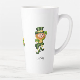 Tasse Latte Cute leprechaun, calligraphie & pot d'or