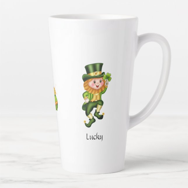 Tasse Latte Cute leprechaun, calligraphie & pot d'or (Droite)