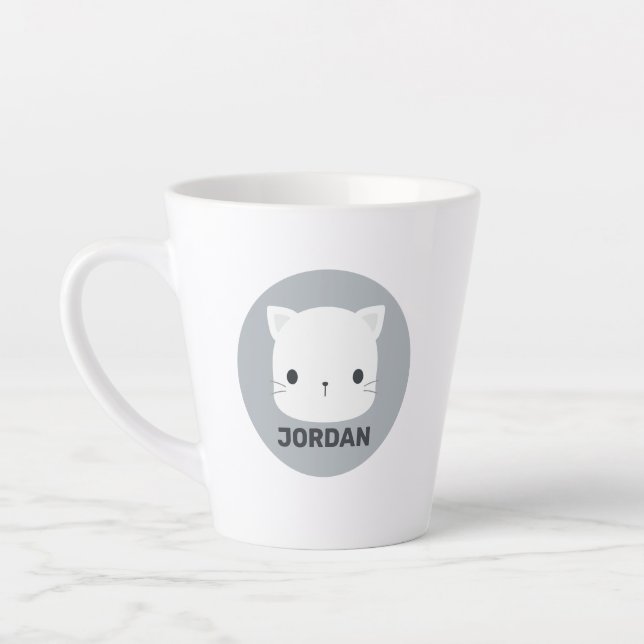 Tasse Latte Cute Little Cat avec nom personnalisé (Gauche)