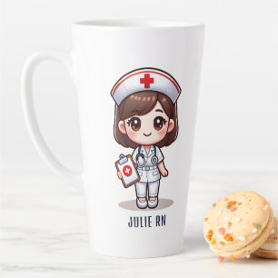 Tasse Latte Cute Manga Nurse Brunette Yeux Brown personnalisés