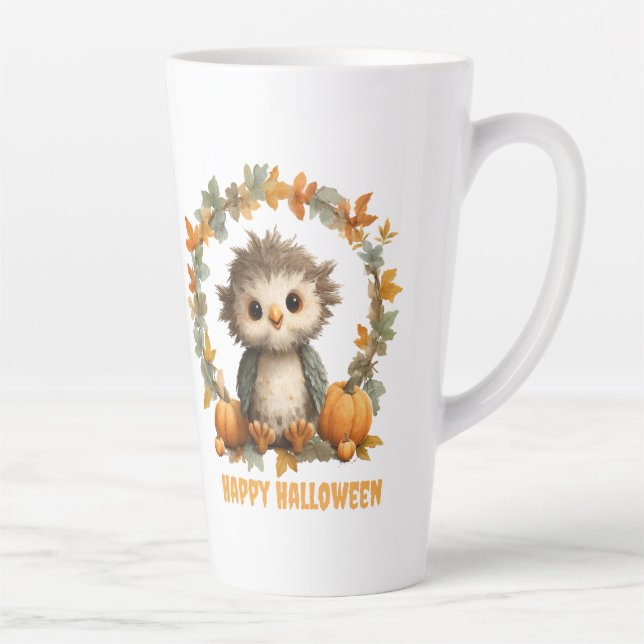 Tasse Latte Cute Owl Citrouille Halloween design heureux (Droite)