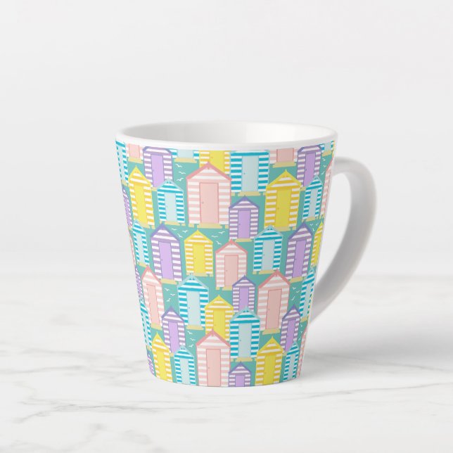 Tasse Latte Cute Pastel Plages à rayures sur Ocean Blue (Angle droit)