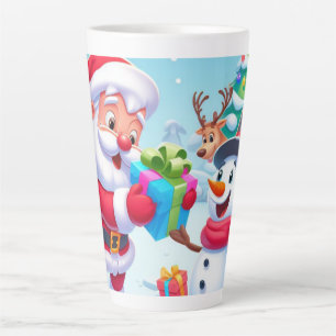 Tasse Latte Cute Père Noël et Snowman