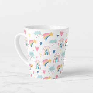 Tasse Latte Cute Rainbow Hearts & Clouds Motif