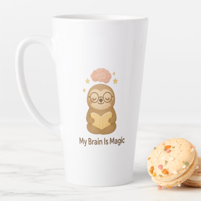 Tasse Latte Cute Reading Bear — My Brain Is Magic Motivational (En situation)