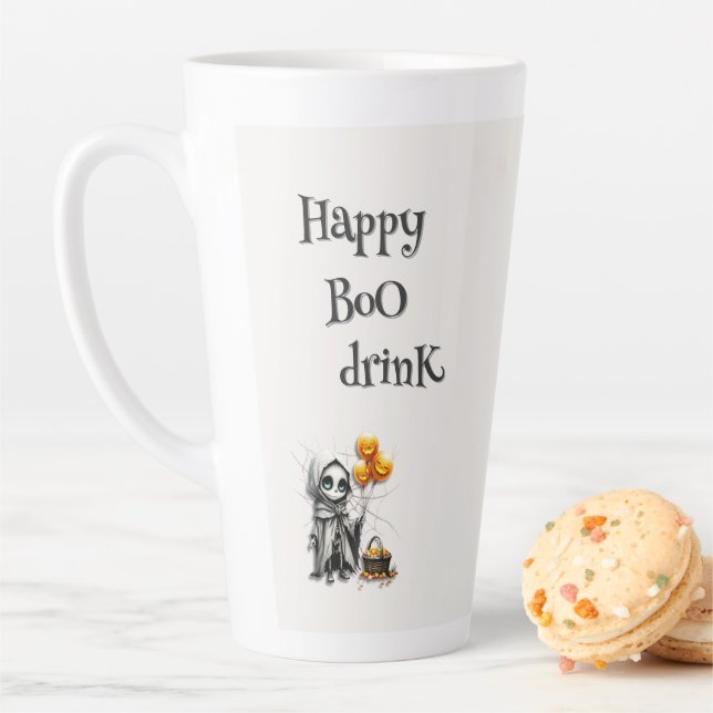 Tasse Latte Cute Skeleton Girl with Pumpkin Balloons  (En situation)