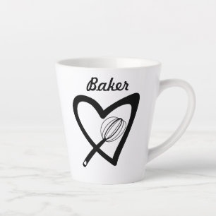 Tasse Latte Cute Slanted Heart Whisk Bakery Baker Cake