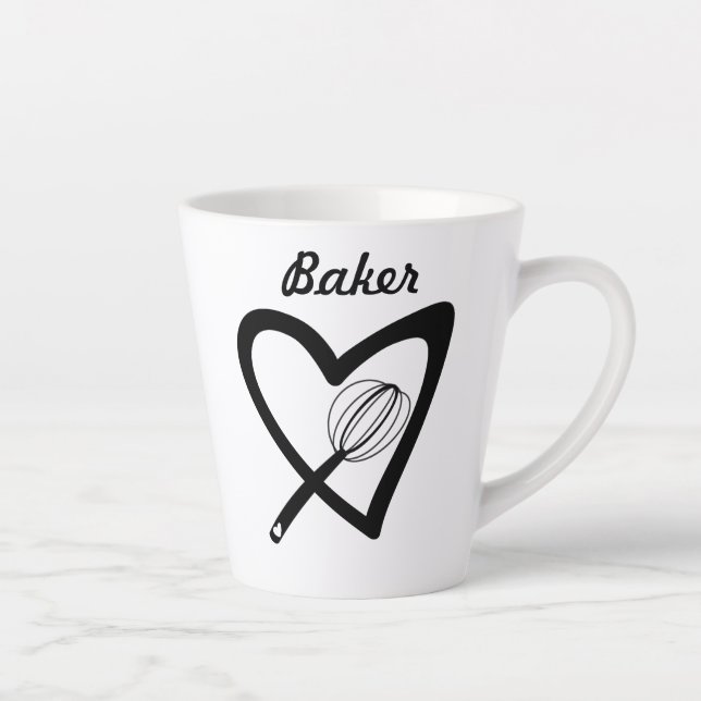 Tasse Latte Cute Slanted Heart Whisk Bakery Baker Cake (Droite)
