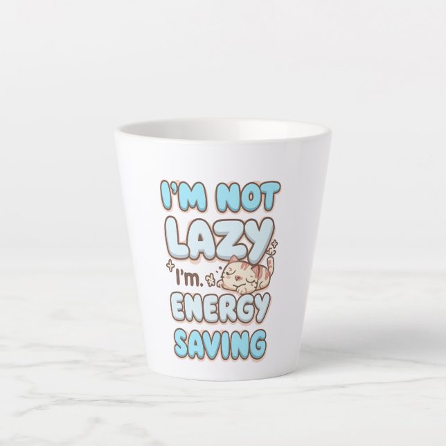 Tasse Latte Cute Sleepy Cat "Energy Saving" Quote (Devant)