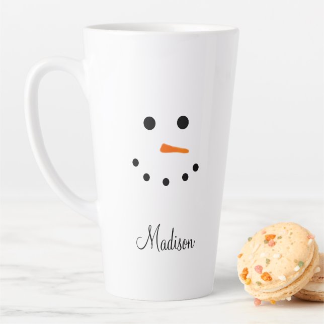 Tasse Latte Cute Snowman visage Blanc Noël Personnalisé (En situation)