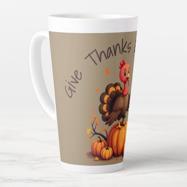 Tasse Latte Cute Thanksgiving Turkey Autumn Pumpkins Scene (Angle gauche)