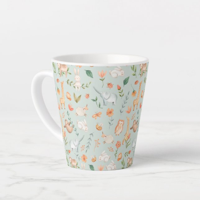 Tasse Latte Cute Turquoise bébé animal Pastel Motif (Angle gauche)