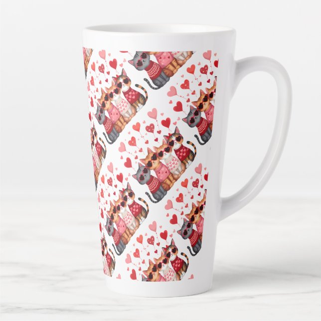 Tasse Latte Cute Valentine Chats en Lunettes de soleil Coeur (Droite)