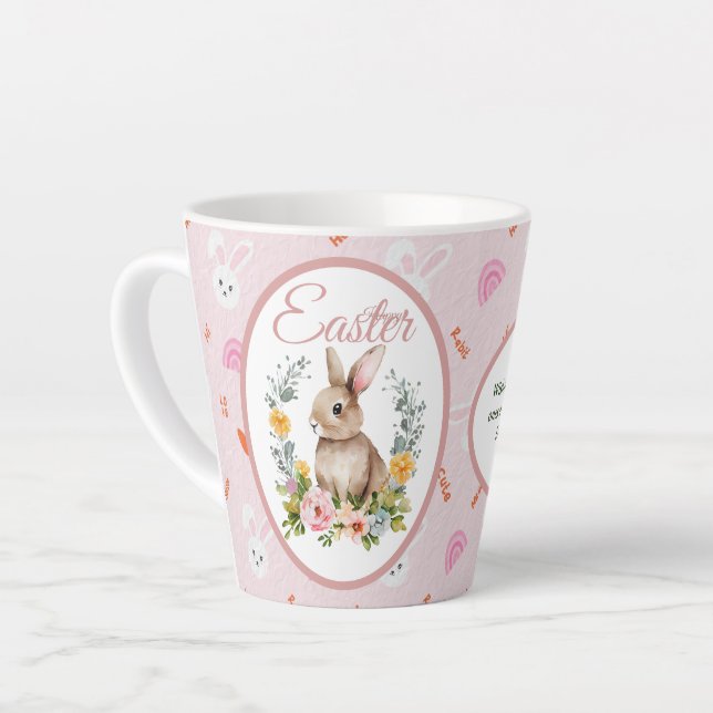 Tasse Latte Cute Watercolor Bunny Floral Wreath Easter (Angle gauche)
