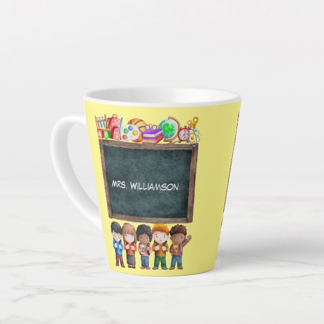 Tasse Latte Cute Watercolor School Chalkboard Texte Enseignant (Angle gauche)