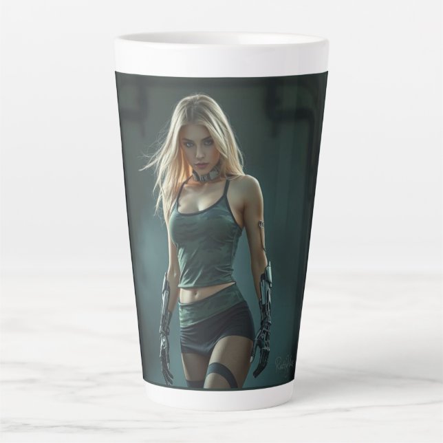 Tasse Latte Cyber-guerrière du futur (Devant)