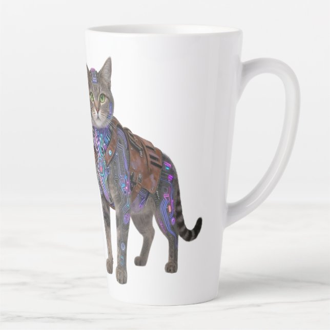 Tasse Latte Cyberpunk Circuit Cat – Neon Tech Beast (Droite)