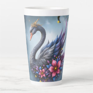 Tasse Latte Cygne Lune Couronnée – Gardien du Lac Silencieux.