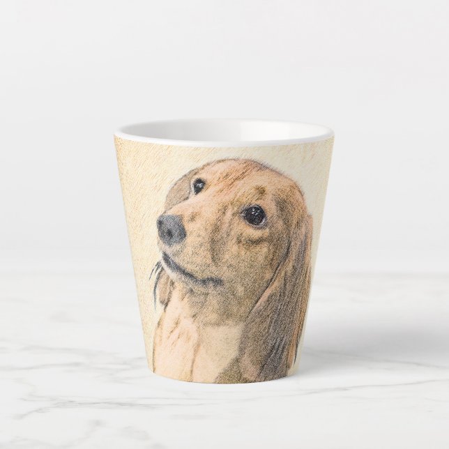 Tasse Latte Dachshund (Longhaerien) Peinture - Art Chien origi (Devant)