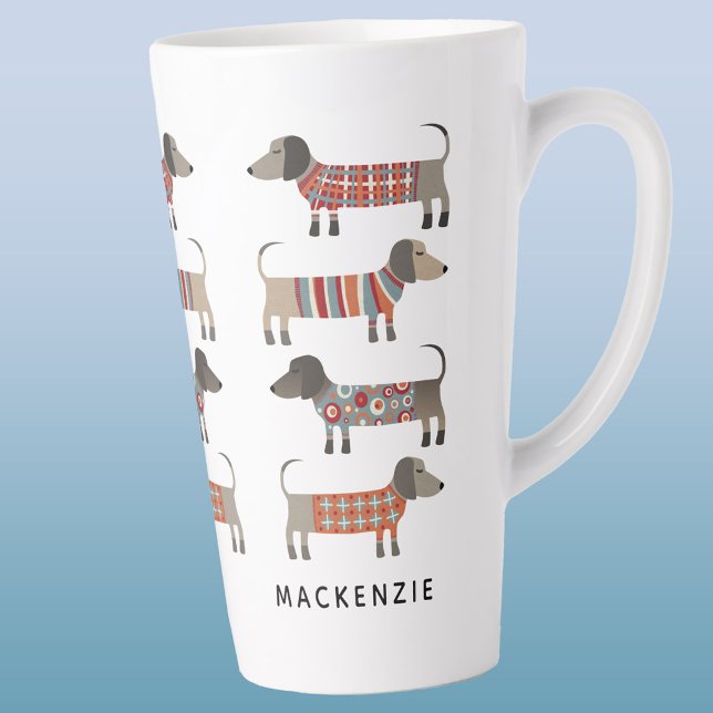 Tasse Latte Dachshund Wiener Sausage Chien Personnalisé (Dachshund Wiener Sausage Dog personalized name latte mug)