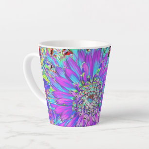 Tasse Latte Dahlia Abstrait Tripant Aqua, Vert Citron et Viole