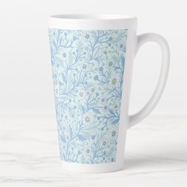 Tasse Latte Daisies in white and blue on sea glass (Droite)