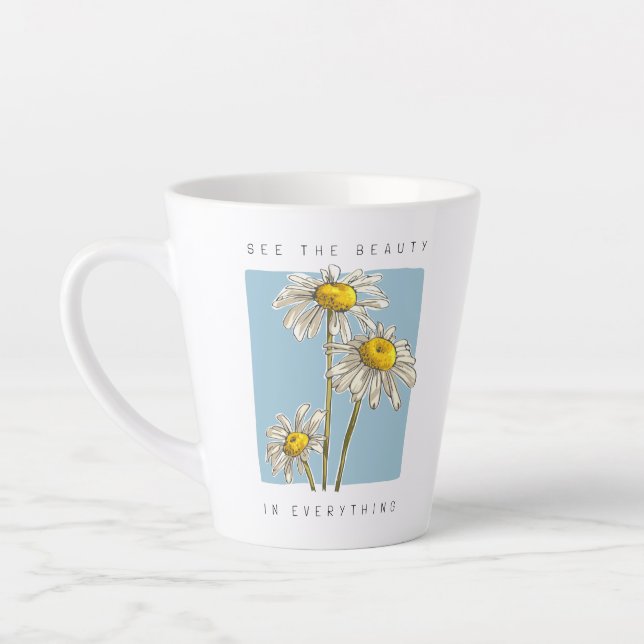Tasse Latte Daisy Flowers Beauté Slogan (Gauche)