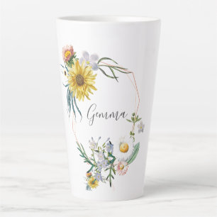 Tasse Latte Daisy Wreath Nom personnalisé