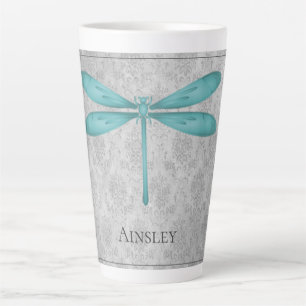 Tasse Latte Damas de libellule turquoise