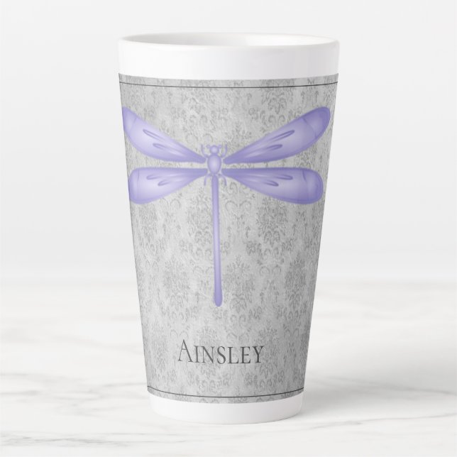Tasse Latte Damas de libellule violette (Devant)