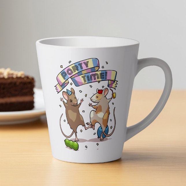 Tasse Latte Dancing Mice Fête Horaire Bannière Confetti & Ball (Créateur téléchargé)