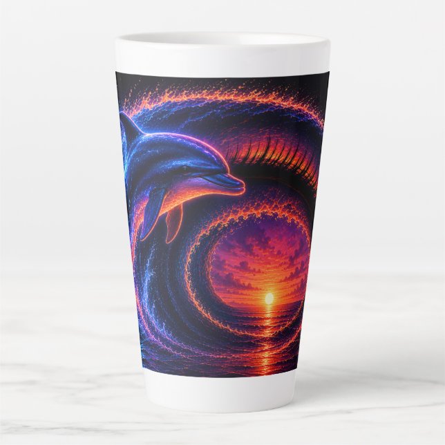Tasse Latte Dauphin de l'océan au coucher du soleil (Devant)