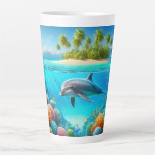 Tasse Latte Dauphin sous-marin coloré tropical/hawaïen