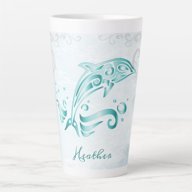 Tasse Latte Dauphin turquoise tlatte personnalisée (Devant)