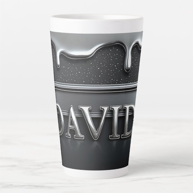 Tasse Latte David Nom en Métal Liquide Chrome (Devant)