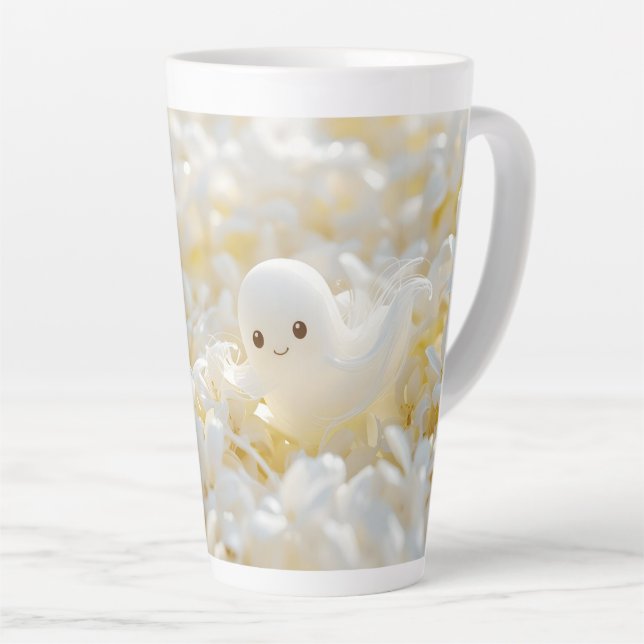 Tasse Latte De beaux petits fantômes au milieu des fleurs blan (Angle droit)
