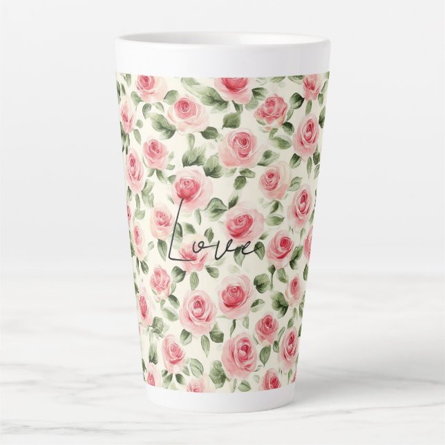 Tasse Latte De jolies roses roses florales (Devant)