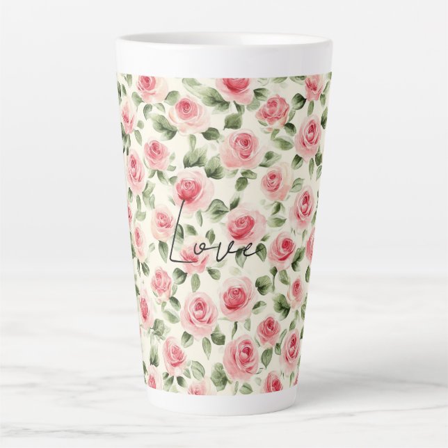 Tasse Latte De jolis rosiers roses floraux (Devant)