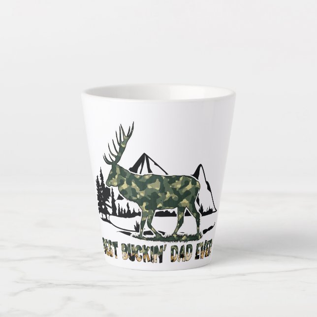 Tasse Latte Deer Hunter | Pun | Meilleur papa | Camouflage (Devant)