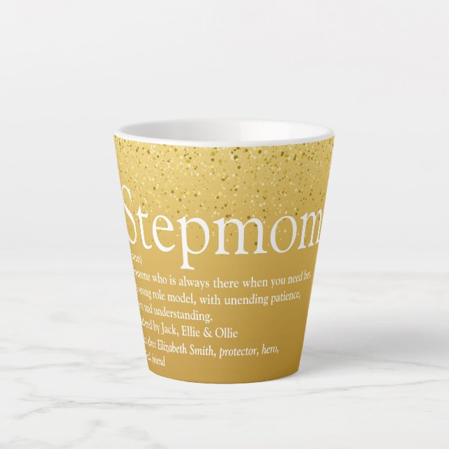 Tasse Latte Définition de belle-mère avec paillettes dorées (Devant)