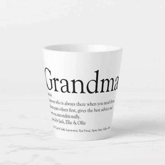 Tasse Latte Définition de grand-mère, grand-mère et meilleure  (Devant)
