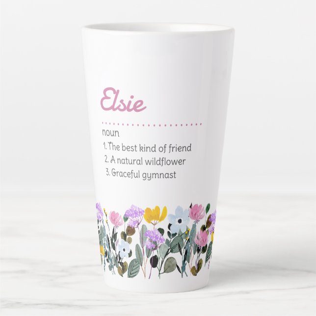 Tasse Latte Définition de nom avec une simple bordure de fleur (Devant)