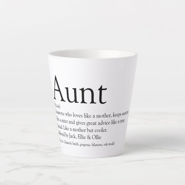 Tasse Latte Définition de Tante en Noir et Blanc (Devant)