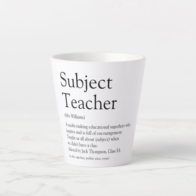 Tasse Latte Définition typographique du meilleur professeur du (Devant)