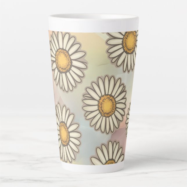 Tasse Latte Délicieux Motif Daisy sur Pastel Arrière - plan (Devant)