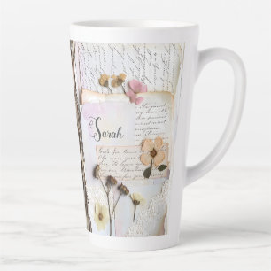 Tasse Latte Dentelle Ancienne Fleur Pressée Shabby Chic