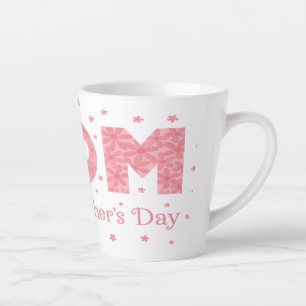 Tasse Latte Design de coeur rose floral "MOM" - Happy Mother's