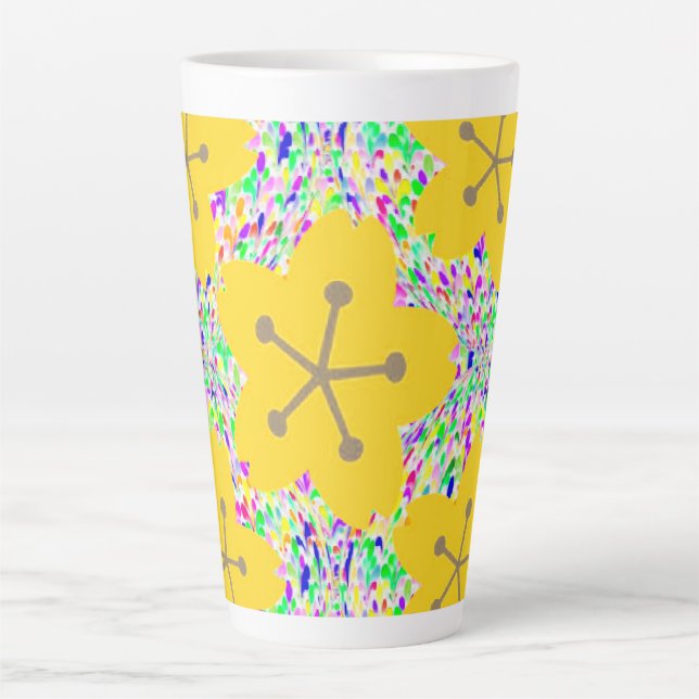 Tasse Latte Design Floral Disco Jaune Groovy (Devant)