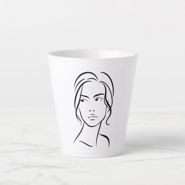Tasse Latte Dessin à visage féminin d'une ligne 4 (Devant)